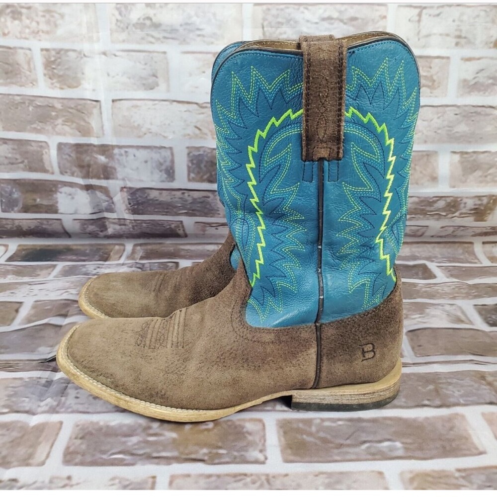 Ariat Relentless Boots Womens 4 Teal Tan Suede Leather Western Cowgirl Rodeo - Picture 3 of 7